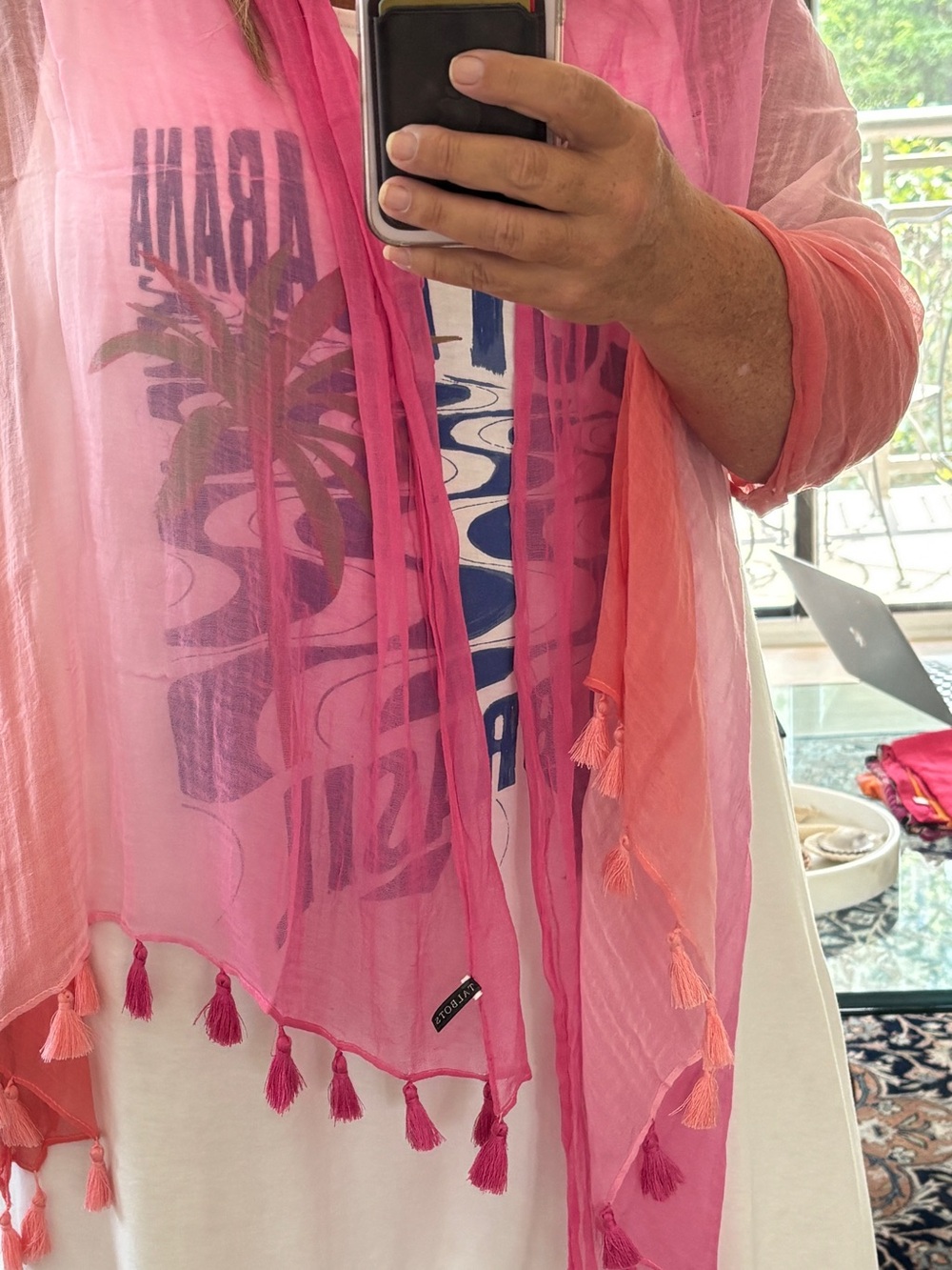 Talbots Pink to Coral Ombre Tassel Scarf 70x25 - Picture 2 of 9